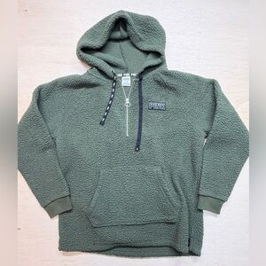 Victoria's Secret PINK Hunter Green Fleece Quarter Zip Sherpa Jacket Pullover M.
